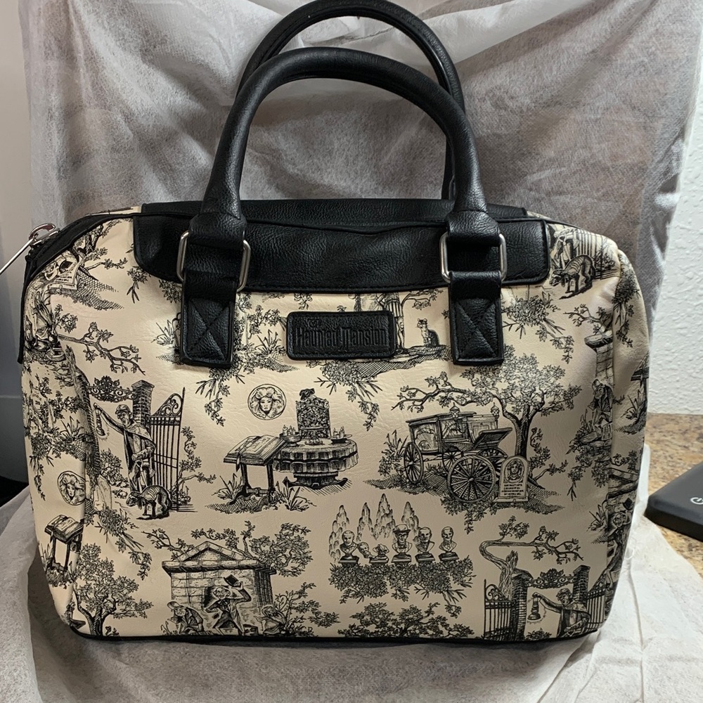 Disney Parks Haunted Mansion Graveyard Print  Toile  Black/ Cream Satchel